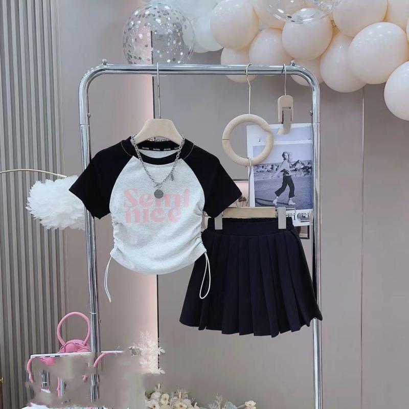 Vêtements de sport amples d'été pour filles, grande taille, manches courtes + jupe, ensemble 2 pièces