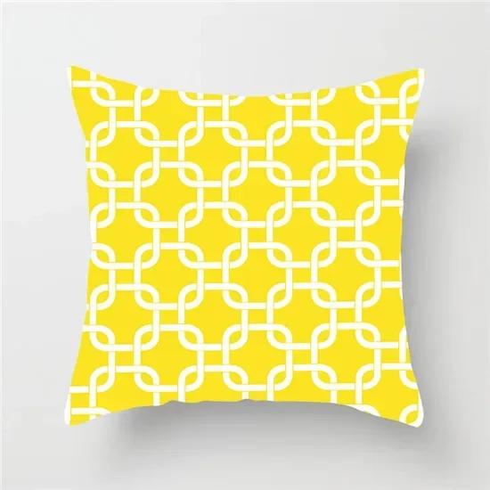 Geometric Cushion Covers Yellow Plaid Stripes Print Pillow Case For Home Chair Sofa Decoration Pillowcases 45cm*45cm