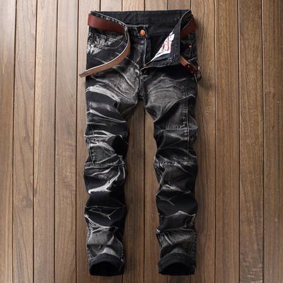 Jeans Herren Vierfarbige Hose Abgenutzte Retro-Jeans mit geradem Bein