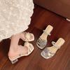 Fairy wind flower cover toe cool slippers women summer wear 2025 new temperament crystal thick heel toe sandals