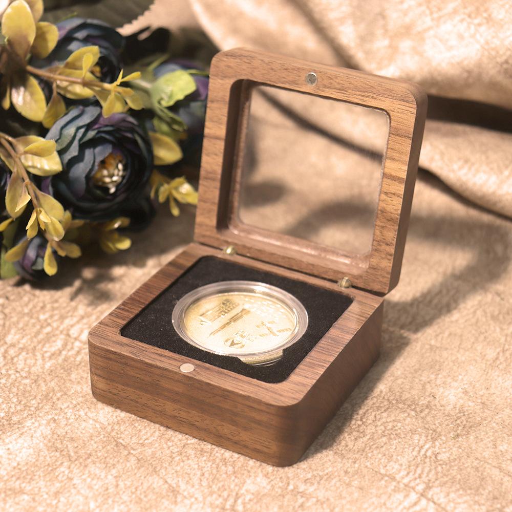 Black walnut storage box, badge box, commemorative coin paper box, silver coin chest badge collection box, commemorative banknote collection box