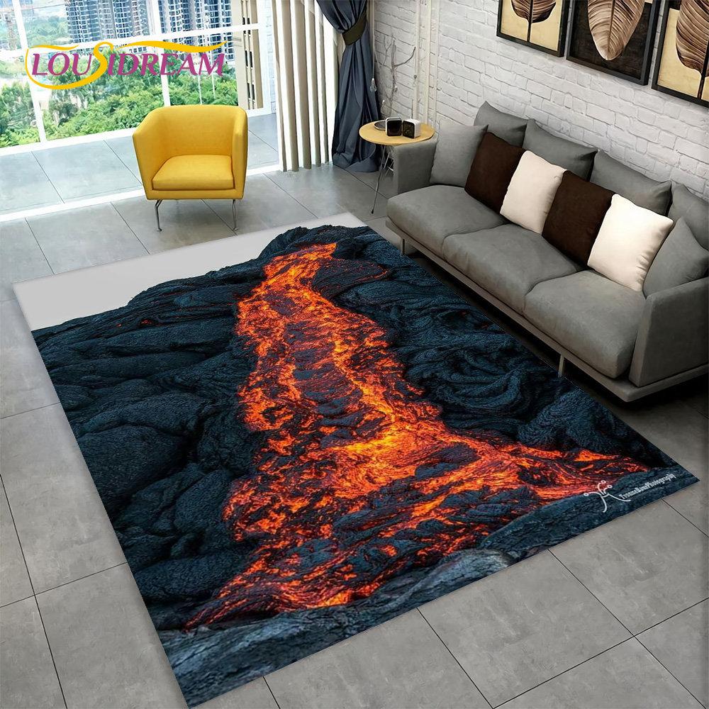 3D Volcano Lava Magma Area Rug Large,Carpet Rug for Living Room Bedroom Sofa Doormat Decoration,Kid Play Non-slip Floor Mat Gift