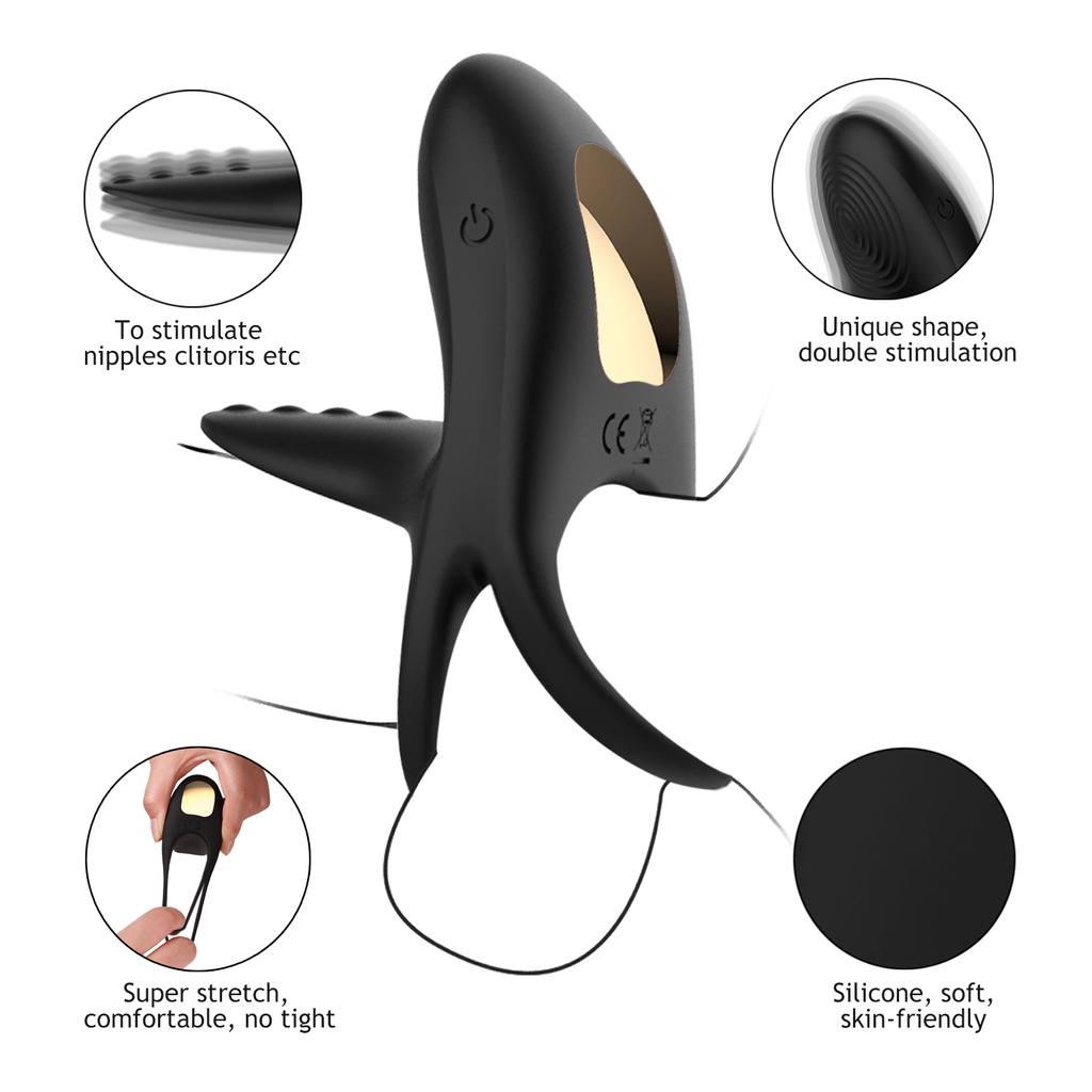 Sex Shops High Quality Silicone Dual Cock Ring Vibrator for Male Penis Enlarger Ring