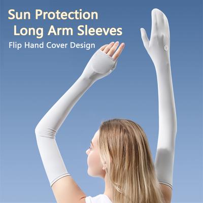 Ice Silk Sun Protection Sleeve Women Cooling Elastic Thin Long Arm Cover Sunshade Breathable Flip Hand Cover Driving Arm Guards