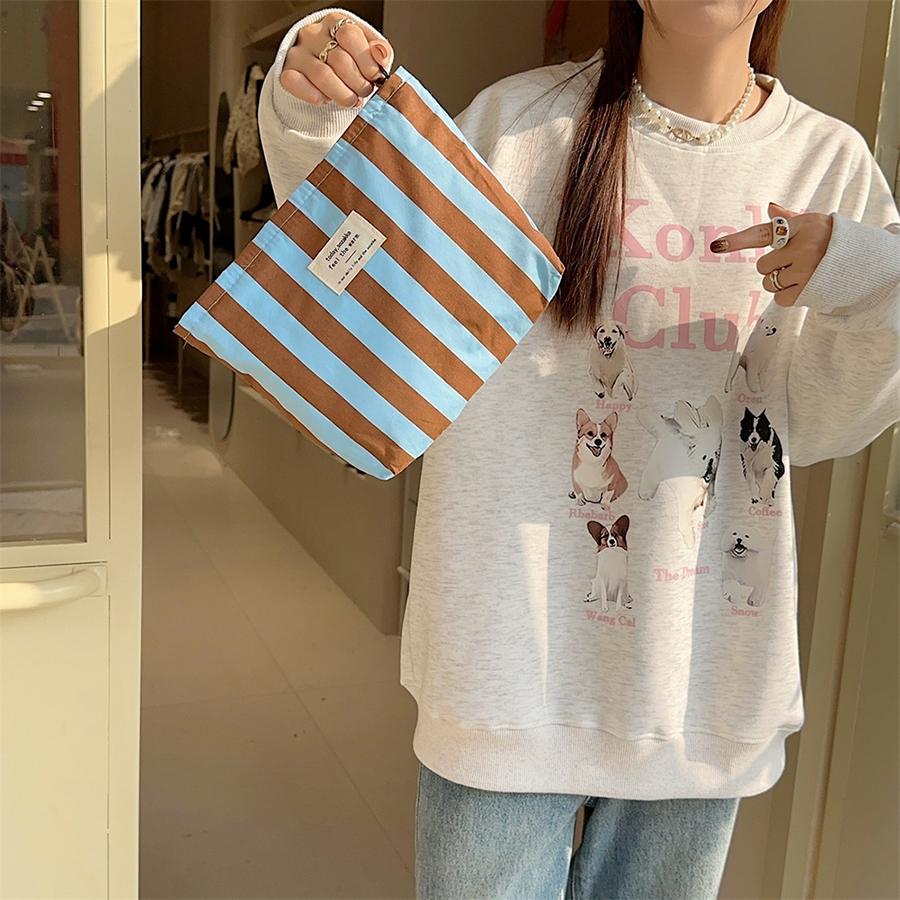 Contrast Color Women's Stripe Storage Bags Cute Large Capacity Female Cosmetic Bag Makeup Case Canvas Clutch Purse Handbags