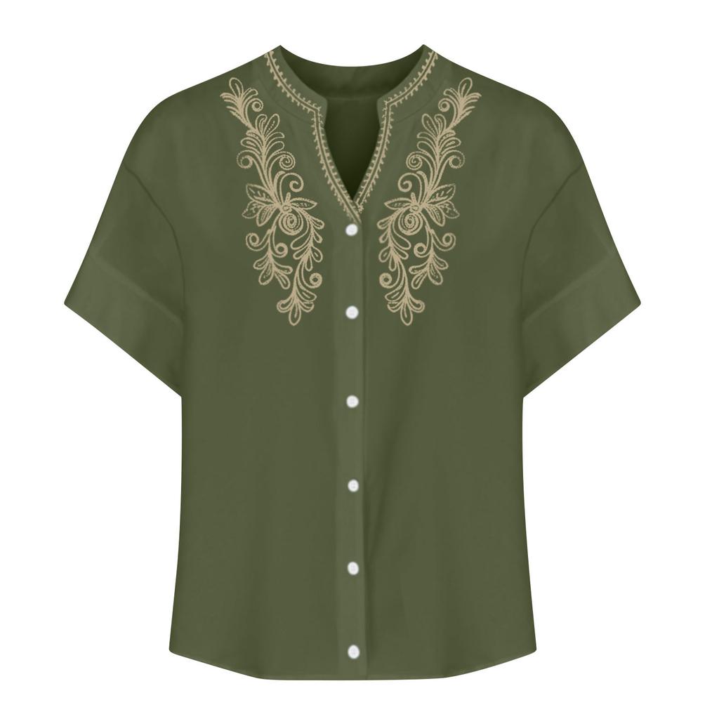 Women's Fashion Loose Casual Summer V-neck Short Sleeve T-shirt