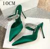 Pointy Pinheel Rhine-Diamond Chain Satin Top High Heels Mullers Pinheel Green Wedding Shoes Flat Bridesmaid Shoes