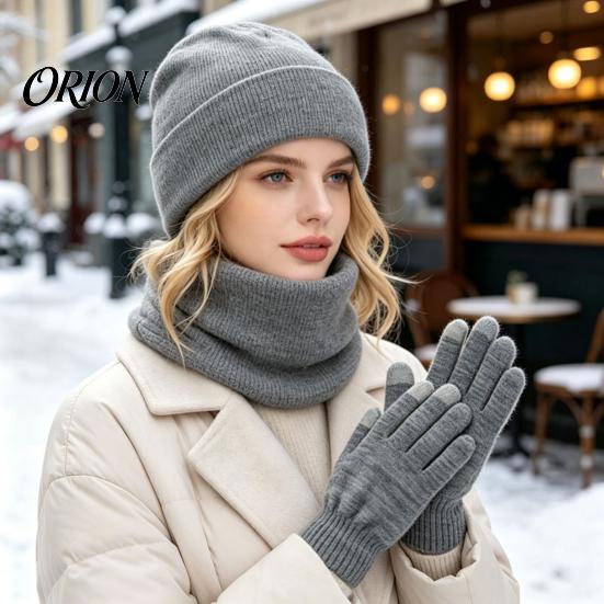 Thermal Cold Weather Accessories Winter Warm Three-piece Set, Knitted Hat, Scarf And Touch Screen Head Neck Hand Protection Gloves Essentials,