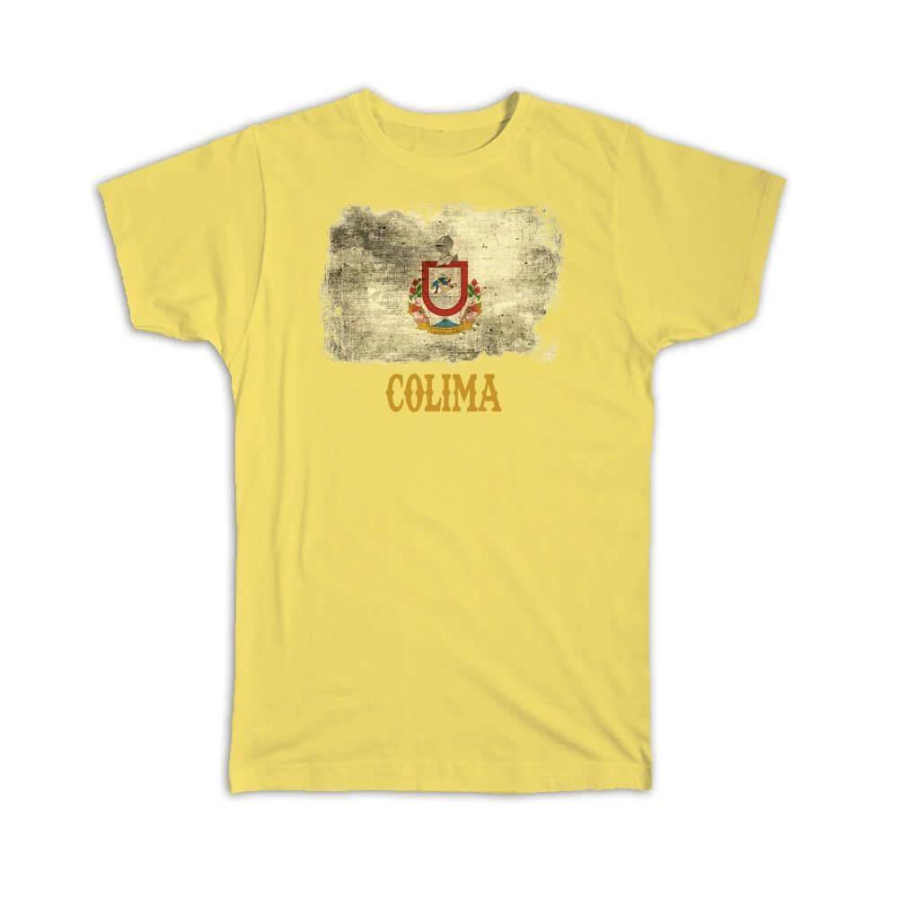 Gift T-Shirt : Colima Mexico Distressed Flag Vintage Mexican Expat Country S