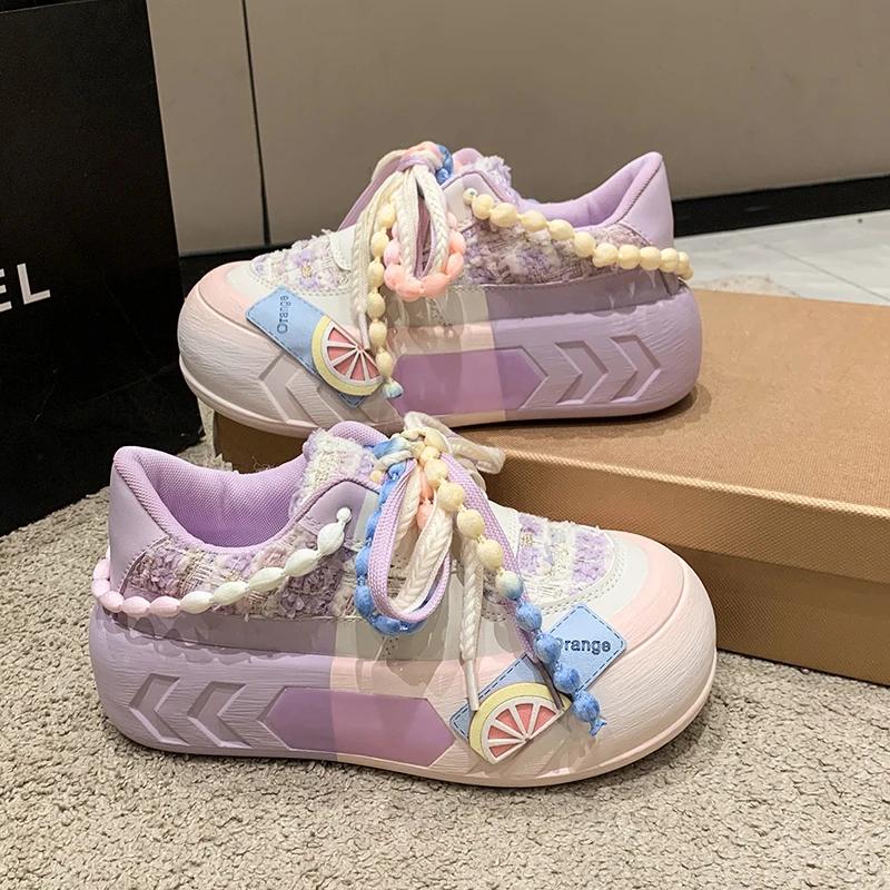 Fashion Ladies Shoes hot Sale 2025 New Fashion Round Toe Lace Up Women's Vulcanized Shoes Spring Flat Outdoor Breathable Women Sneakers