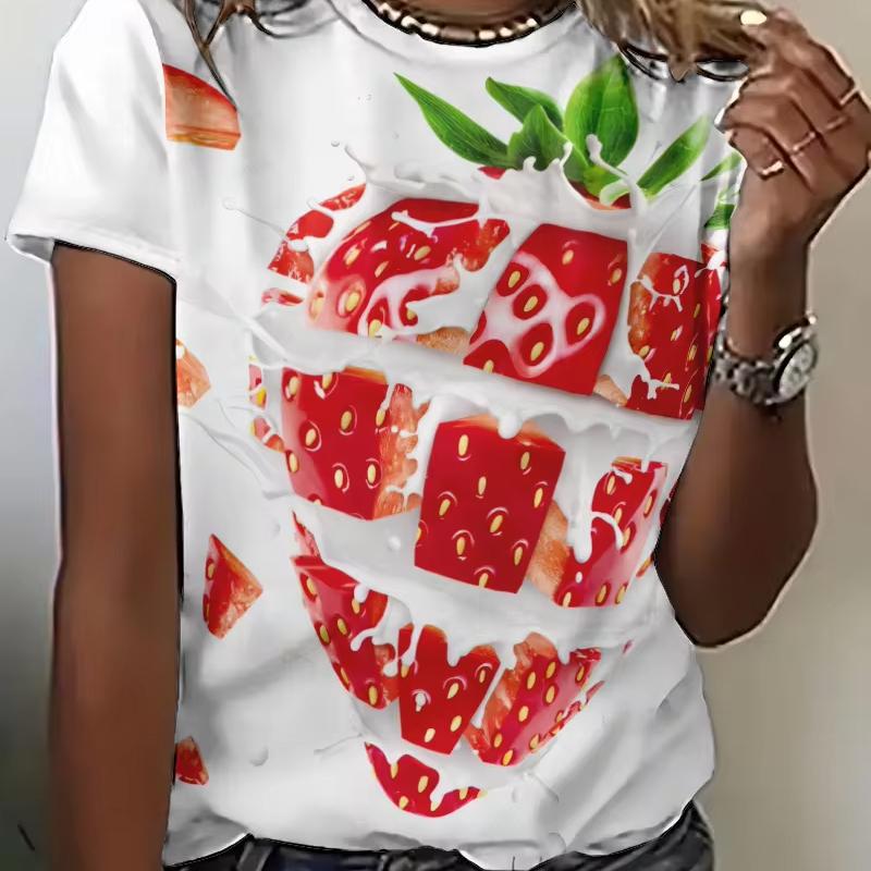 Women Summer Short Sleeve O-Neck Casual Pullover 3D Funny Fruit Printed Tops S-6XL Female Personalized Top