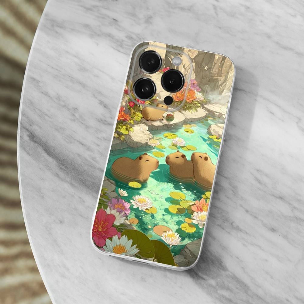 Cute Cartoon Capybara Case For iPhone X,14,16,Mini,XS,SE,12,15,Pro,17,Plus,11,Max,13,XR,Transparent Soft Cover