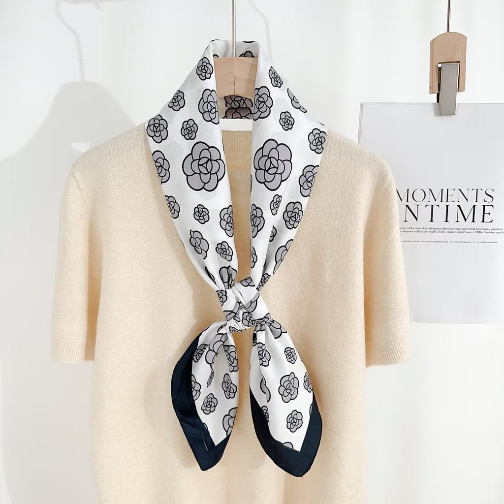 New printed twill square scarves: versatile scarves for travel and the workplace, including professional neckerchiefs