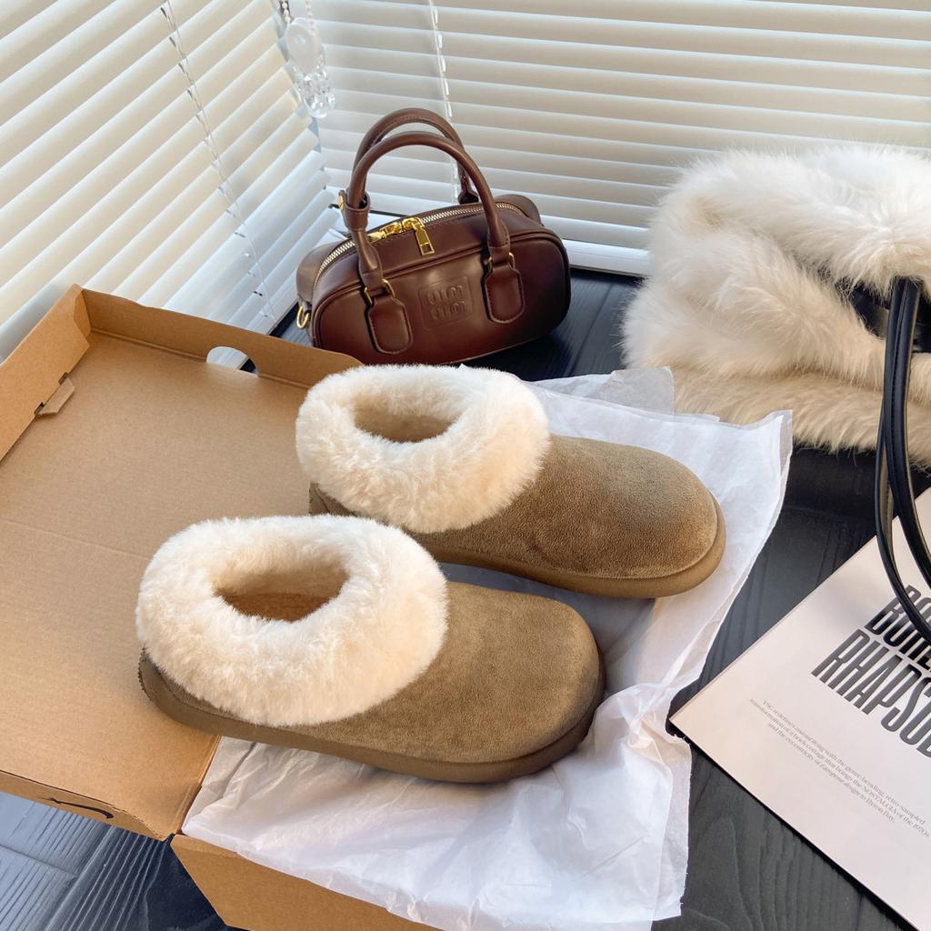 Mao Mao Mouth Snow Boots Women's 2025 Winter New Korean Version Platform Short Tube One Pedal Lazy Foreign Trade Large Size Cotton Shoes