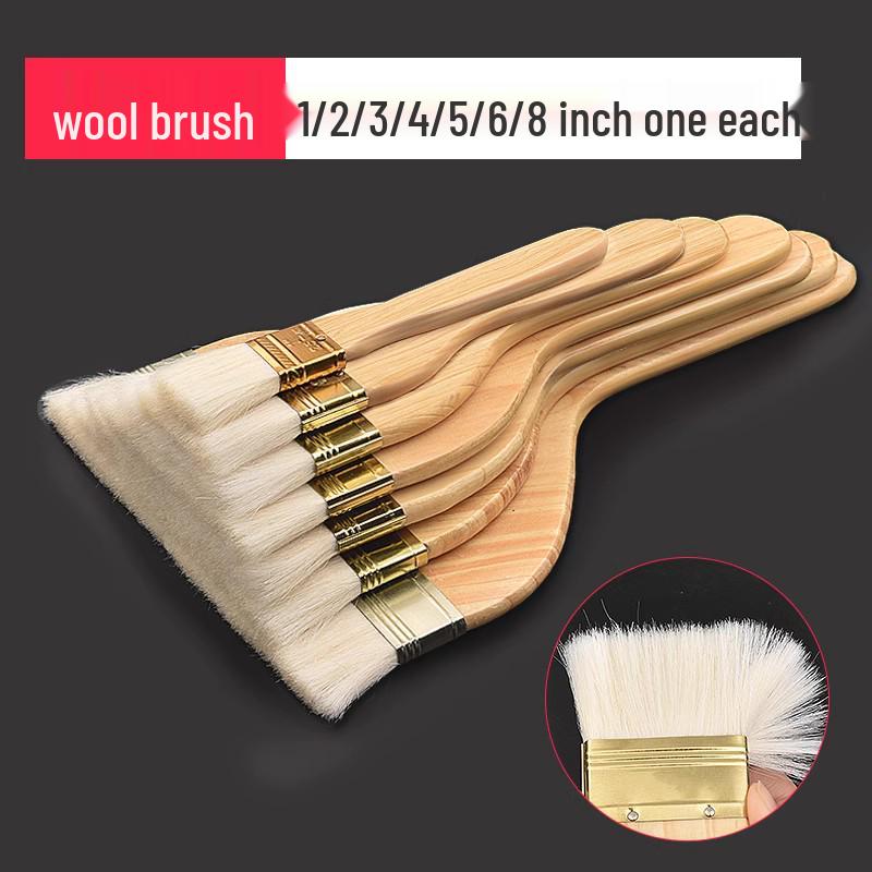 Wool-Latex Paint Brush with Wooden Handle, Soft Non-Shedding Bristles, Ideal for Wall Cleaning and Painting