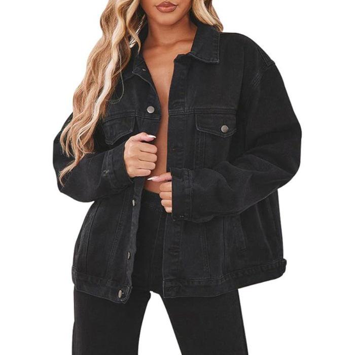 

Women s Loose Black Denim Jacket - Cross-border Early Spring/Autumn Design XL чёрный