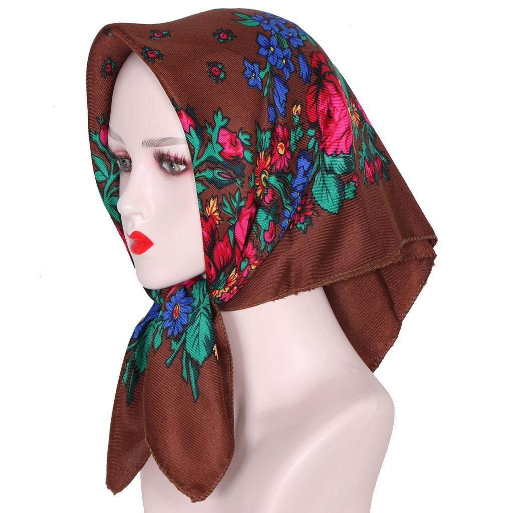 70*70cm Hijabs für Damen Quadratisch Luxuriös Retro Blumendruck Kopftuch Kopfbedeckung Babuschka Kopftuch Bufandas Invierno Mujer Foulard