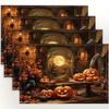 1PC Halloween Linen Meal Mat Set Evil Pumpkin Placemat for Decorating The Kitchen Dining Table Protection Tabletop
