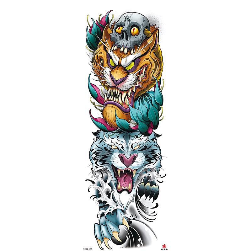 Waterdichte tattoo stickers voor de hele arm: Jezus, Maagd Maria, Kroon, Leeuw-ontwerp