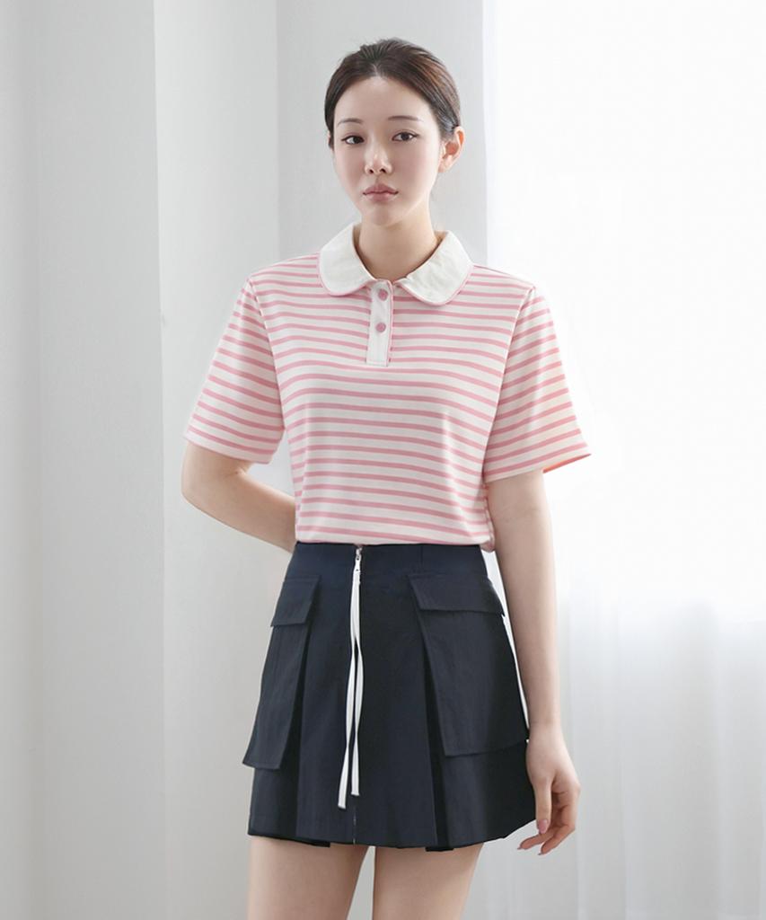 Keulleiseu Pretty Line Collar T-Shirt_Pink