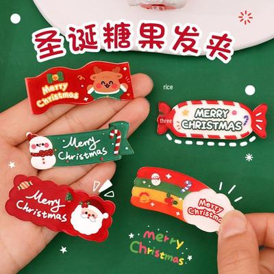 Kids' Cute Santa Claus Cartoon Acrylic Hair Clips - Christmas Candy Bangs Clips Gift