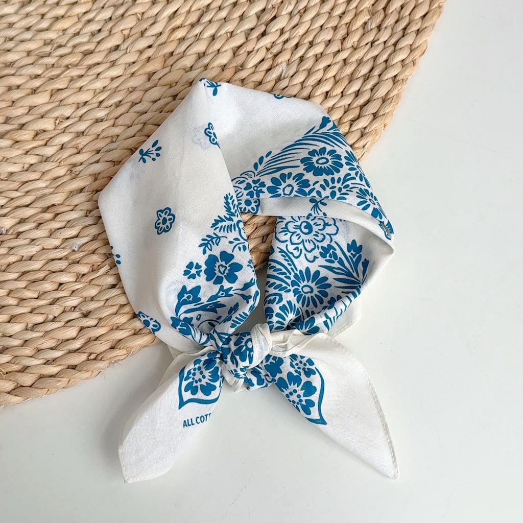 Quadratisches Tuch aus reiner Baumwolle Imitation Blaudruck Baumwoll-Taschentuch Kleines Seidentuch Retro Ethno Stil Schal Sommer Atmungsaktives Halstuch