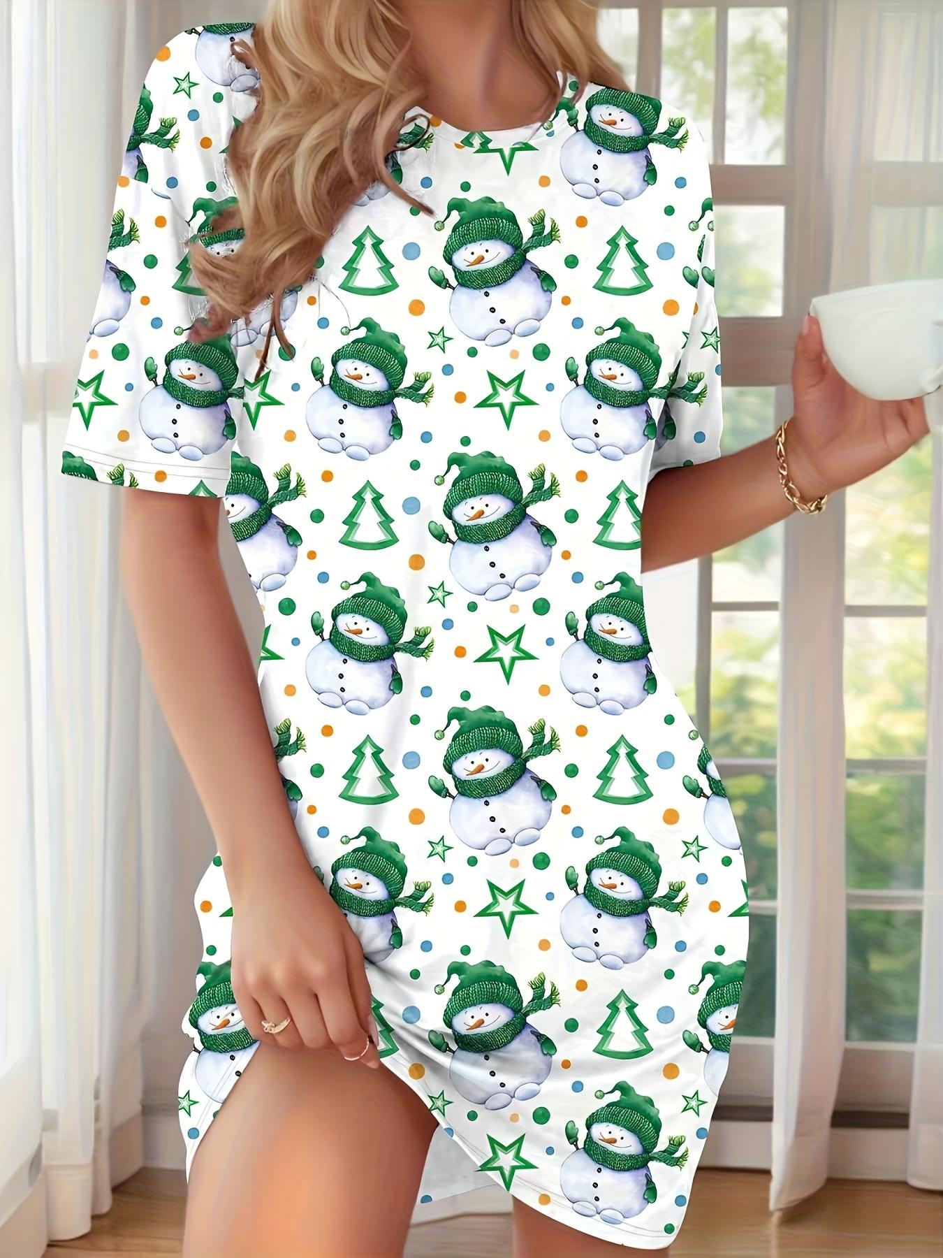 

New European and American Women s Fashion Casual Christmas Snowman Print Pajamas. Sweet Holiday Gift for Christmas. Comfortable and Breathable Dress. L дубильна кора