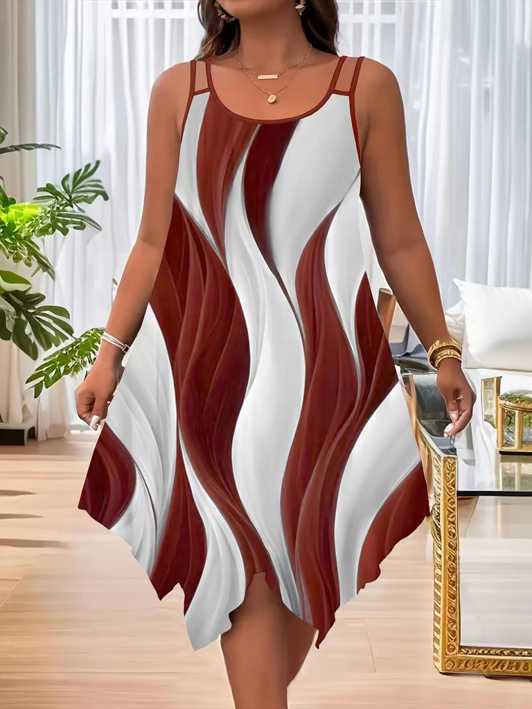 2025 Plus Size Summer Dress: European & American Style with Double Straps and Random Print
