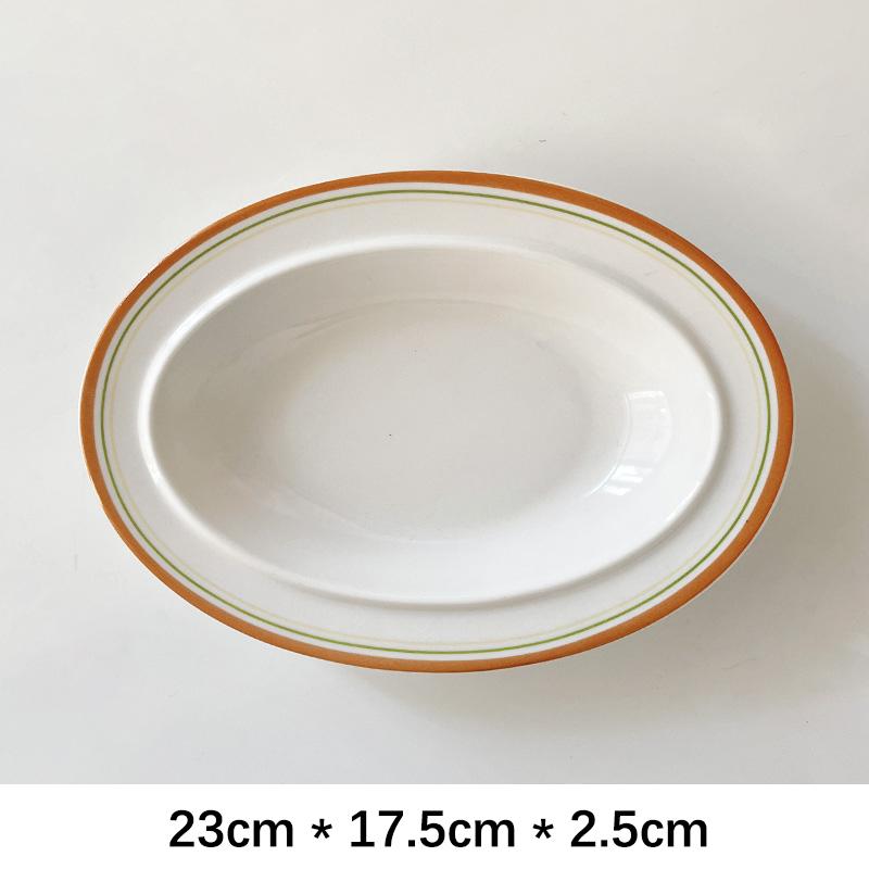 

Ceramic Oval Dish Plates Korean Style Striped Porcelain Dinnerware Vegetables Fruit Salad Pasta Breakfast Plates Kitchen Dishes