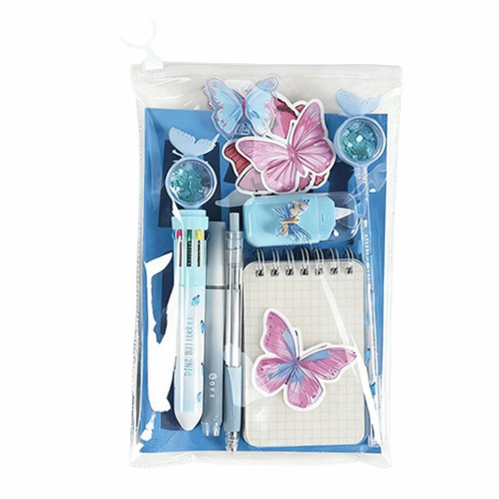 9 in 1 Butterfly Stationery Set Highlighter Pen INS Student Stationery Set Stickers Student Prizes Study Stationery Gifts синий