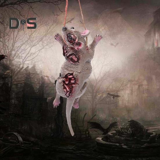 Halloween Pendant Realistic Creepy Hanging Rat Pig Head Spider Bat Decoration Haunted House Prop for Halloween Party