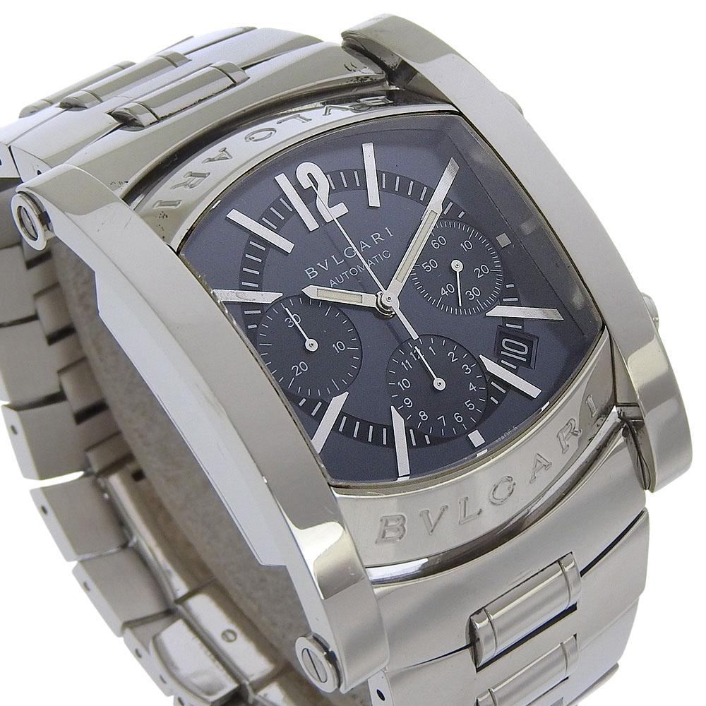 BVLGARI Assioma Watches AA48SCH Silver blackDial Stainless Steel Mechanical Automatic Chronograph mens Used