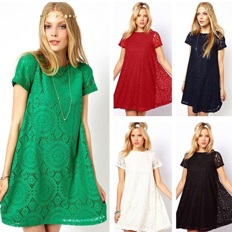 Elegante Abito in Pizzo Stile Europeo Abito Corto Svasato Vita Alta