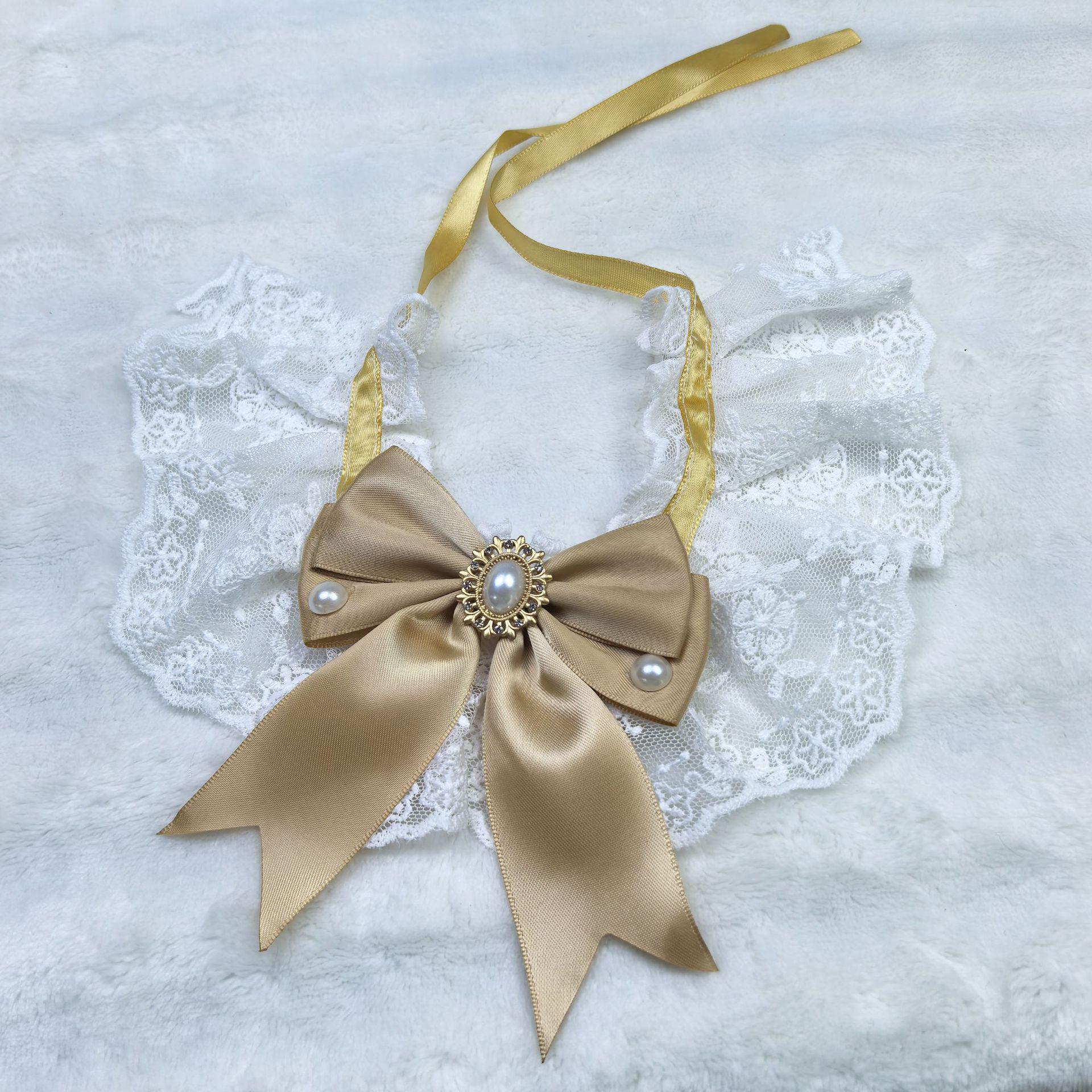 Pearl Wedding Bow Tie Pet Bandana: Cute Lace Bib for Cats & Dogs
