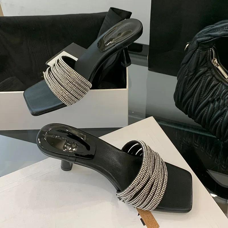 

Bling Bling Rhinestone Narrow Band High Heeled Sandals Women Luxury Brand Designer Shoes Fashion Elegant Wedding Bridal Shoes 40 чорний