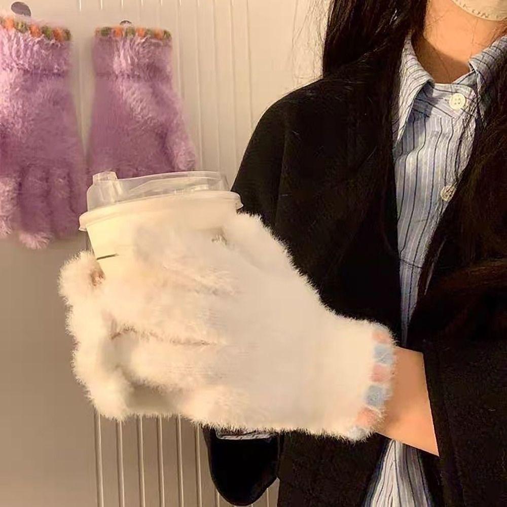 Elastic Fleece Women's Gloves Korean Style Ski Mittens Mink Velvet Gloves  For Girls Winter