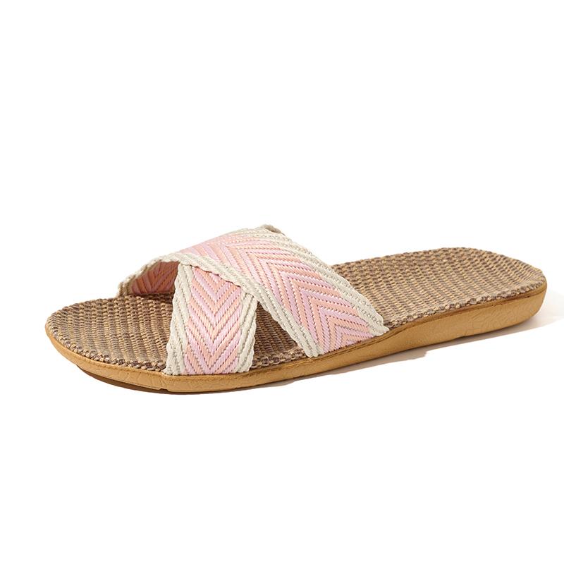 Women's Linen Slippers Lightweight House Shoes, Simple Slip On Open Toe Indoor Slippers for Comfortable Home Wear