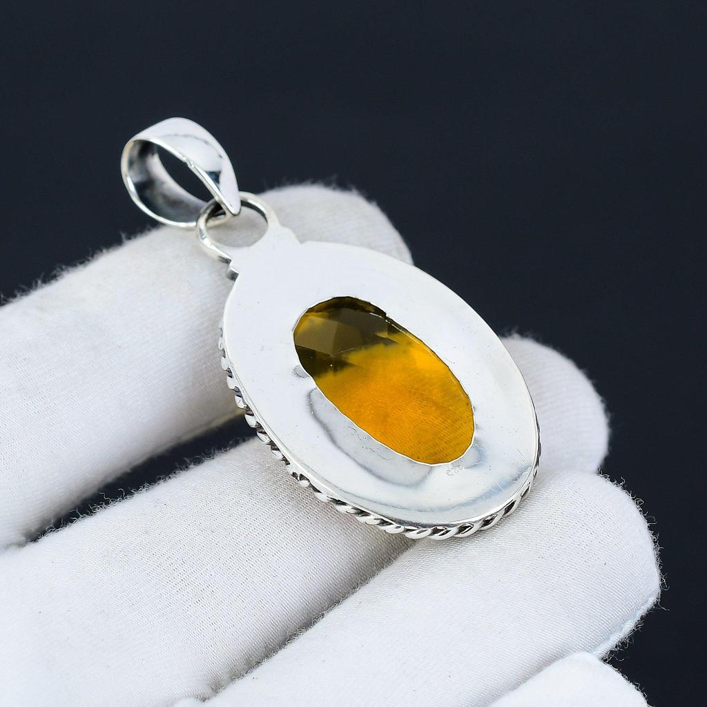 Citrin Ädelsten Handgjord 925 Sterlingsilver Smycke Hänge, Citrinsmycken, Julklapp till henne Smycken för Speciella Tillfällen