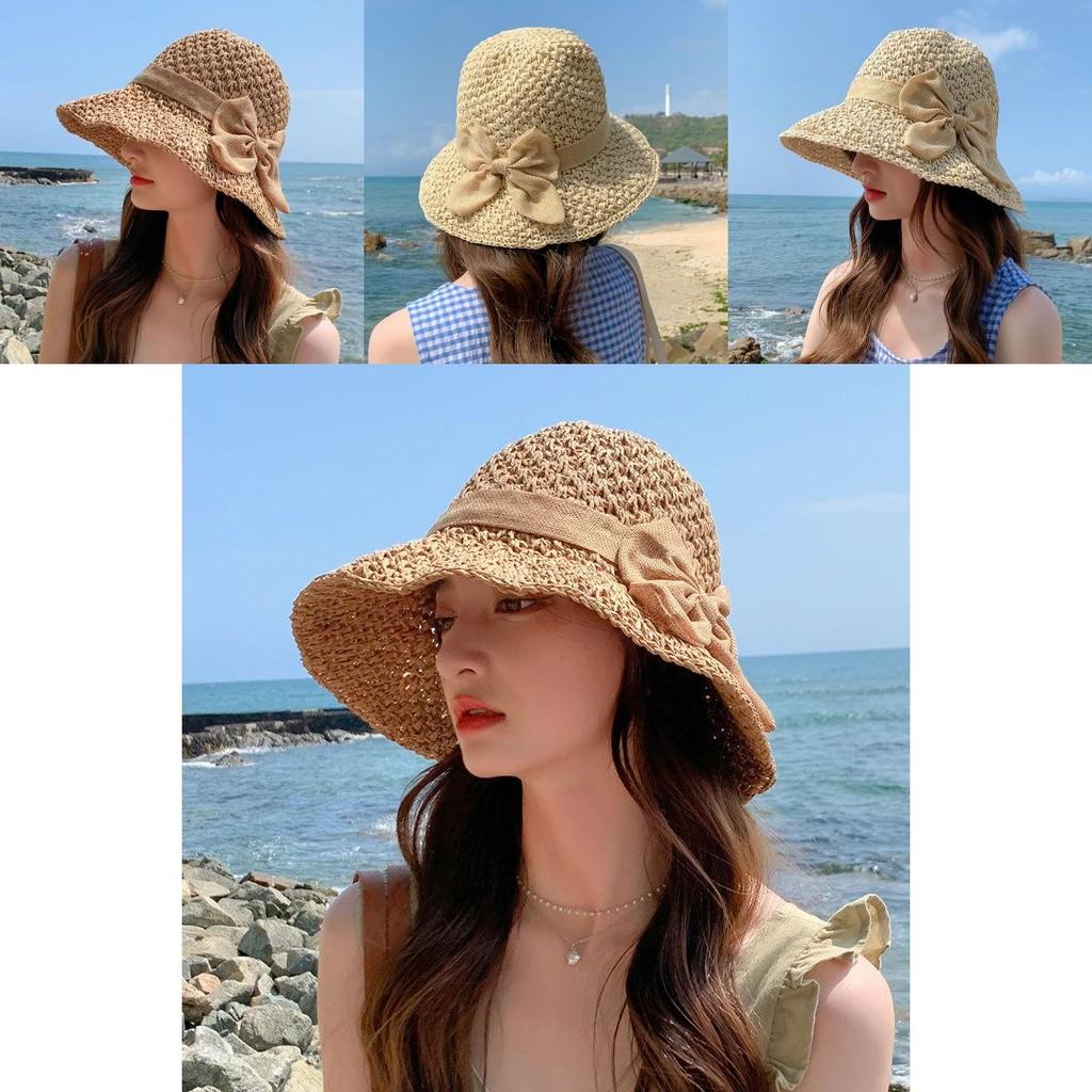 Beautiful Women's Wide Brim Straw Hat Sun Protection Breathable Bowknot Summer Hat