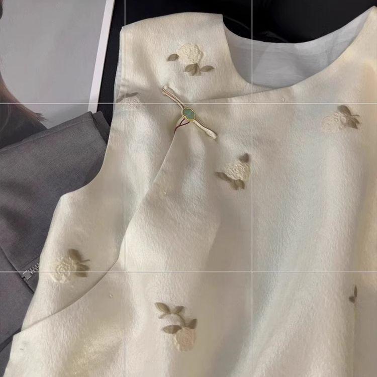 Premium trendy jacquard diagonal placket buckle vest for men and women summer retro loose sleeveless vest