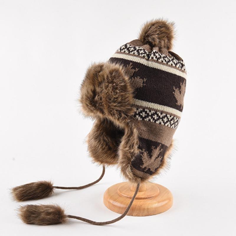 Mütze Damen Winter Warm Ohrenschutz Gestrickte Überziehmütze Sturmhaube Hut Band Doppelnutzung Plüsch Blitzmütze