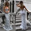 New Women's Evening Dress V-Neck Backless Sequins Tie Waist Party Gown