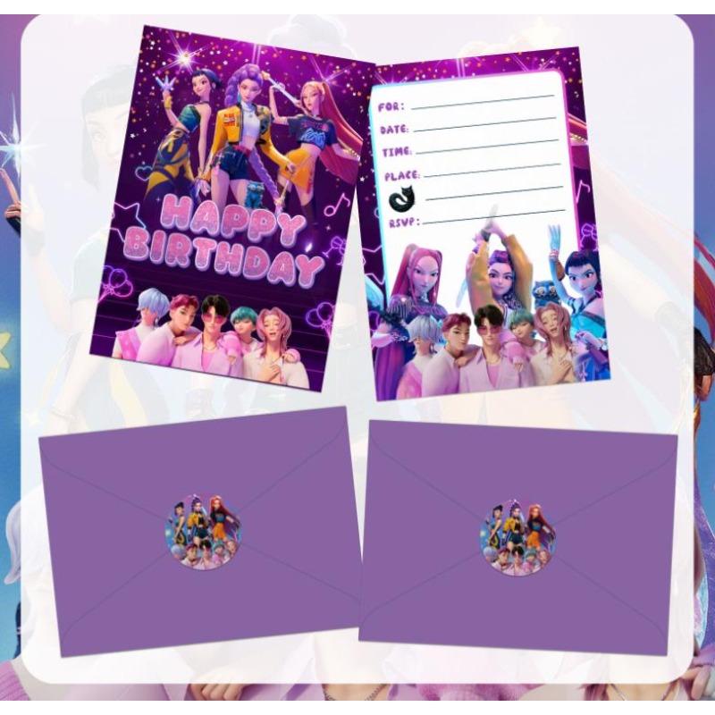 KPop Demon Hunters Party Invitation Card Anime Kids Birthday Greeting Card Single-Page Invitation Card Party Decoration gift