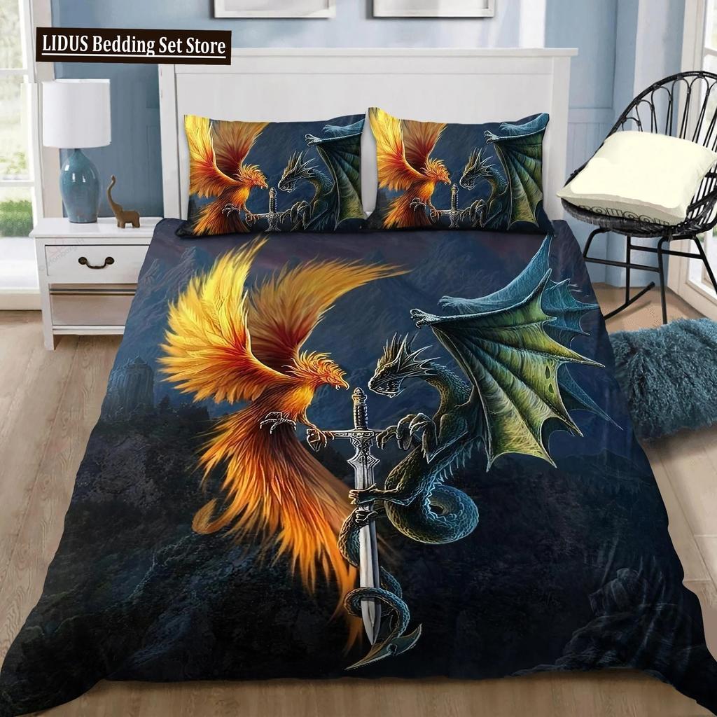 Comforter Dragon And Phoenix Full Queen Size Fantasy World Monster Gothic Bedding Sets Bohemian Mandala Comforter