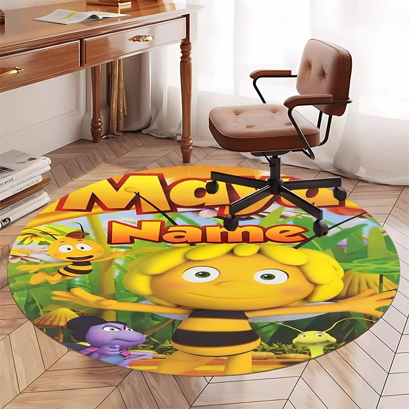 Custom Name Maya the bee Printed Round Rug Carpet Chair Rug Area Rug Entryway Doormats,for Office Chair Living Room Bedroom Kitchen Room.