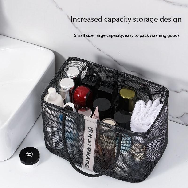 Foldable Mesh Drainage Basket - Travel Toiletry and Swimming Supplies Storage Box - Large Portable Handle - Design