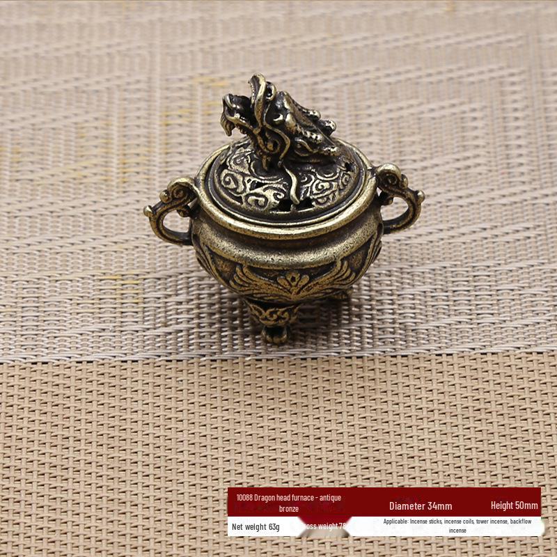Antique Copper Sandalwood Incense Burner - Classical Tripod Design for Home Decor and Tea Ceremony.