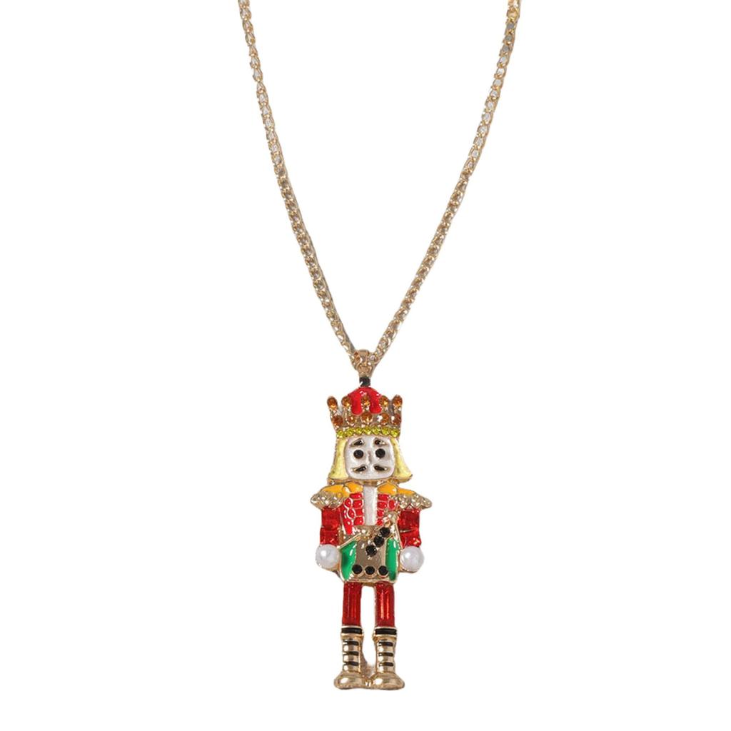 Christmas Nutcracker Pendant Necklace for Women Cute Nutcracker Soldier Beaded Crystal Holiday Jewelry Long Necklace Christmas Gift