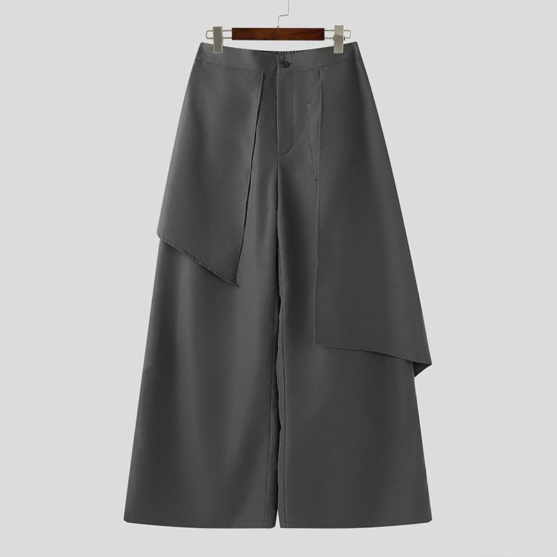 

INCERUN Men Elastic Waist Irregular Layers Solid Casual Long Loose Pants Trousers 3XL серый