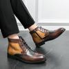 Herren-Arbeitsstiefel mit hohem Schaft, Color-Block-Leder, Spitz zulaufend, Britischer Stil